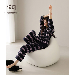 珊瑚绒加厚加绒圆领套头保暖家居服 冬款 悦内半边绒睡衣女款 秋冬季