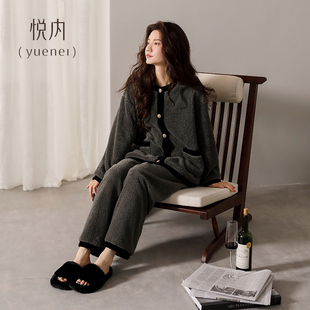 悦内睡衣女秋冬季 法兰绒加绒加厚珊瑚绒家居服冬天保暖小香风 冬款