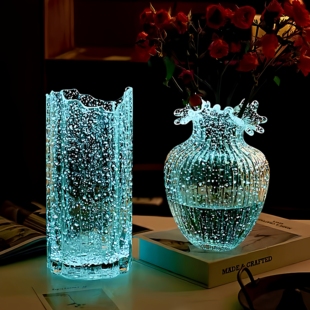 轻奢ins风网红夜光花瓶玻璃透明荧光插花水养玫瑰鲜花客厅餐桌器