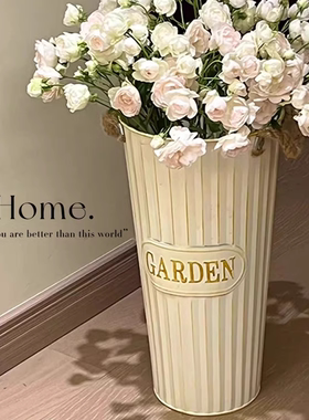 创意铁皮桶复古鲜花醒花桶家用深水桶花筒铁桶花店装饰落地大花瓶