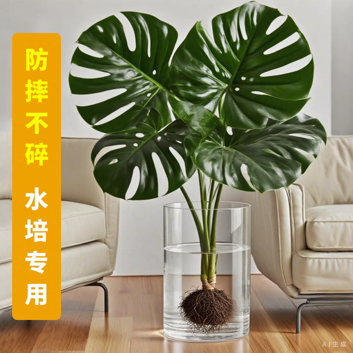 龟背竹专用花瓶仿玻璃落地大花盆