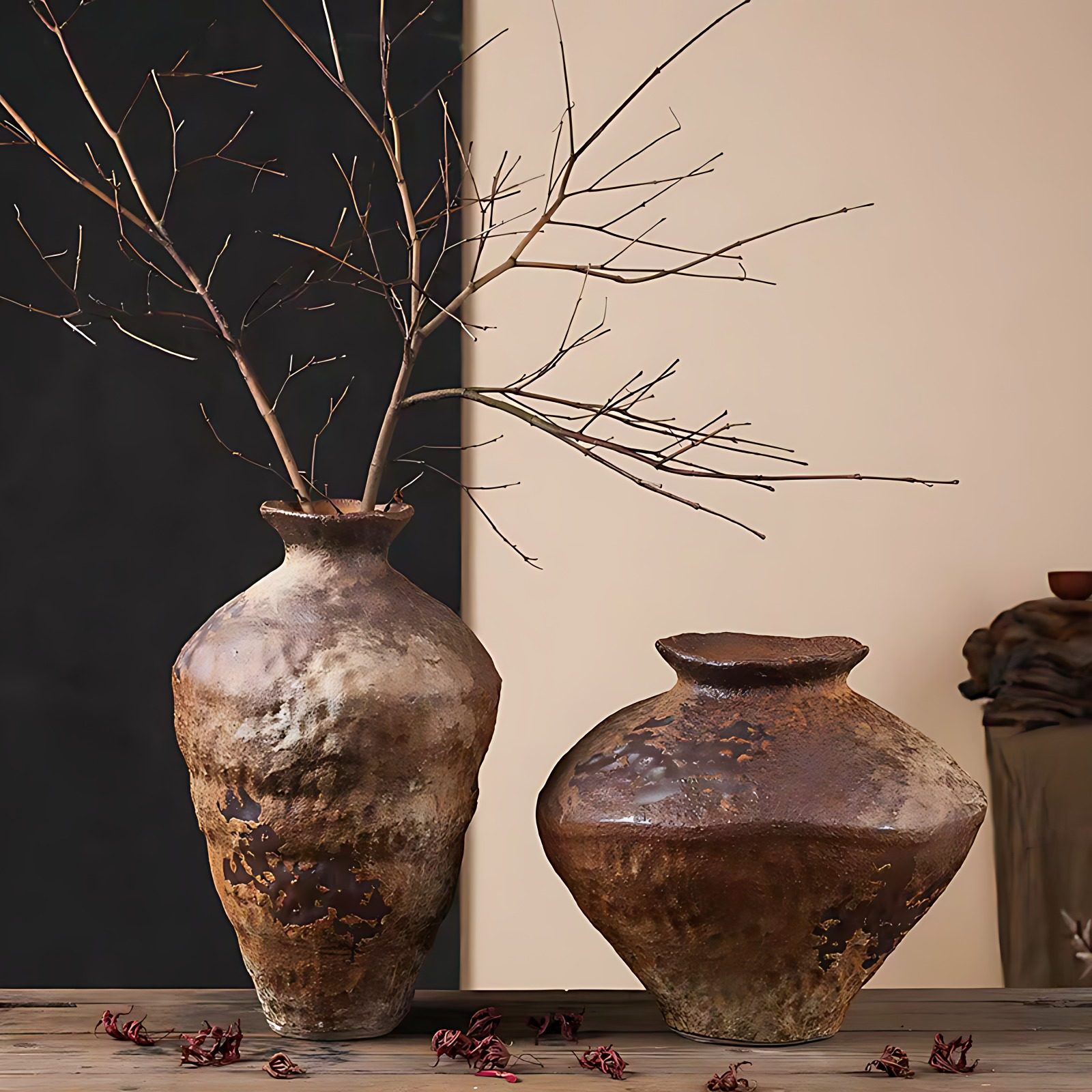 侘寂风陶瓷花瓶新中式插花花器