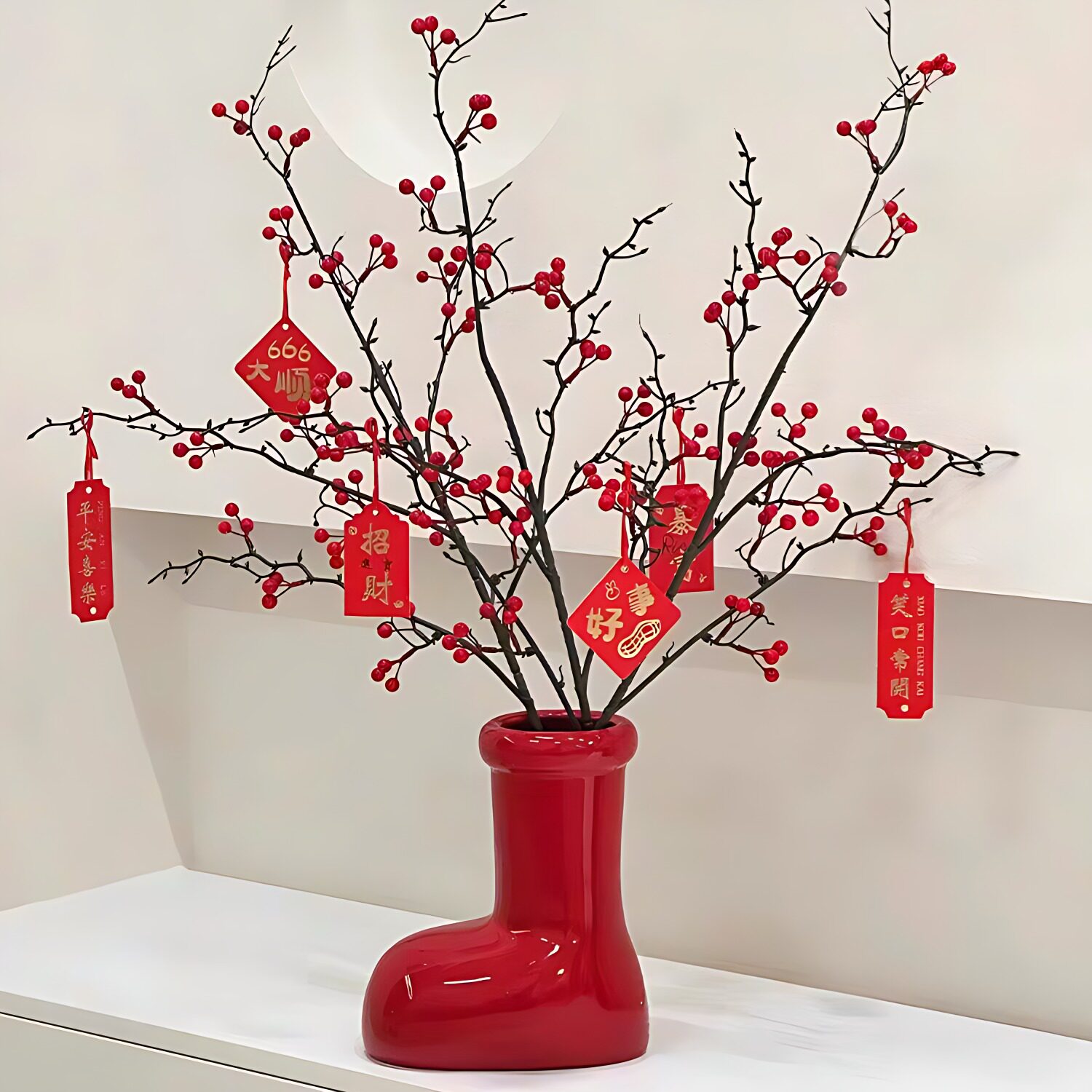 红鞋子陶瓷花瓶轻奢摆件花器