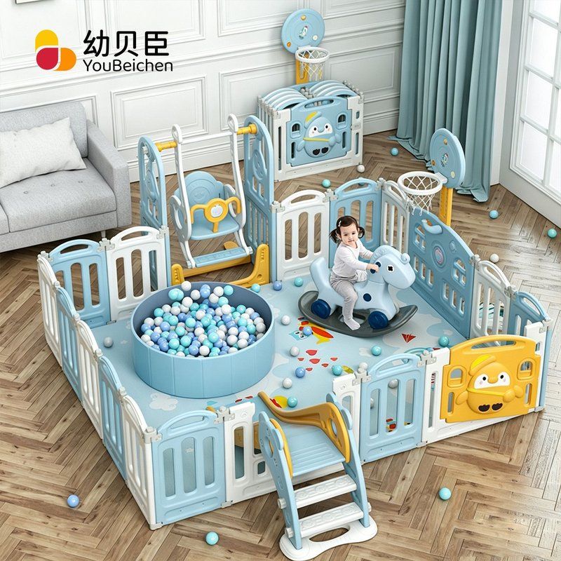婴儿宝宝围栏地上儿童室内家用客厅爬行垫防护栏学步防摔折叠栅栏