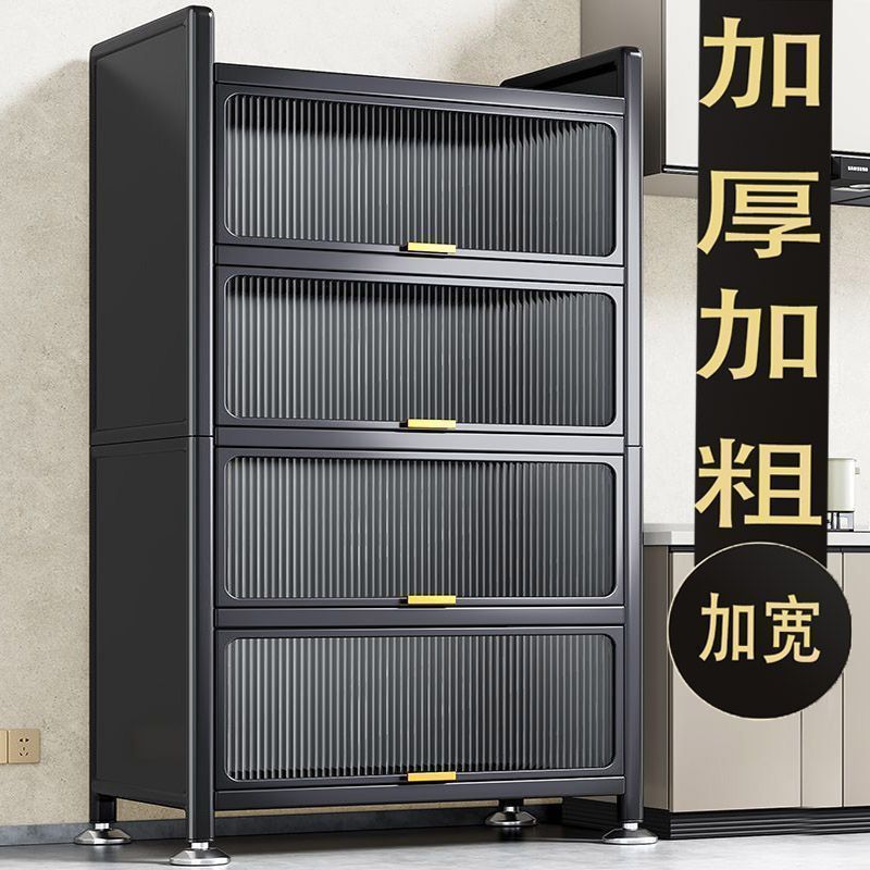 爆款家用厨房置物架橱柜钢制多层加厚碗柜滑轮储物柜微波炉收纳柜
