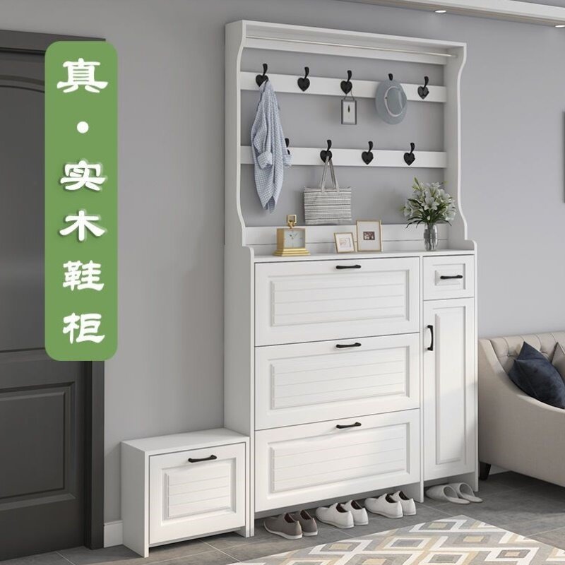 实木翻斗鞋柜超薄家用门口简约现代玄关大容量带抽屉阳台收纳鞋架
