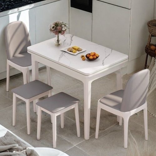 岩板折叠餐桌家用小户型实木伸缩现代餐桌椅简约桌子饭桌组合