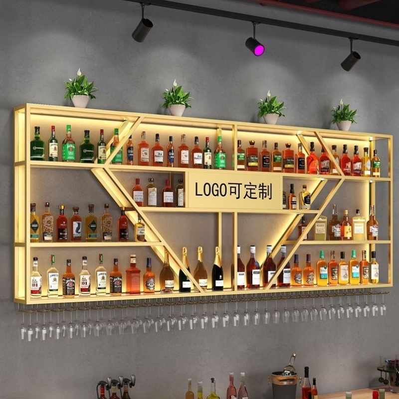 吧台展示柜一体酒柜墙上壁挂式酒吧酒架壁挂式酒柜挂壁铁艺摆件