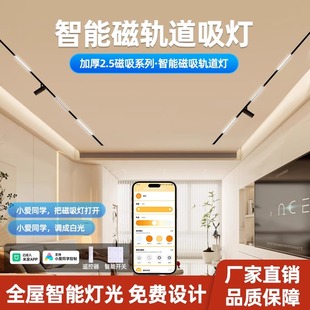 智能客厅无主灯磁吸轨道灯泛光灯格栅灯嵌入式暗装无边led线条灯