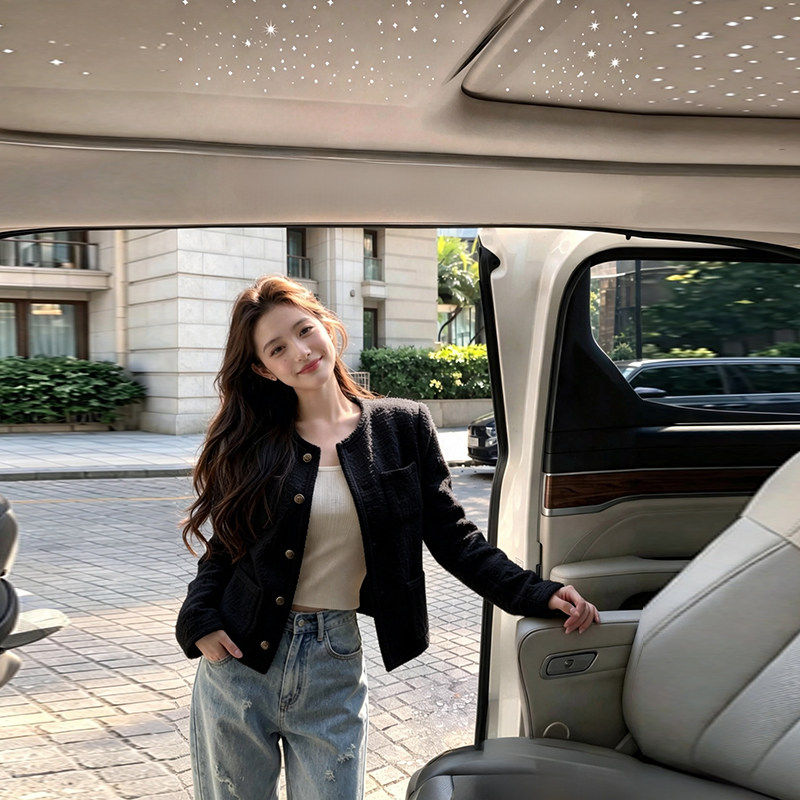 黑色小香风羽绒外套女春秋冬季加厚羊毛套装小个子高级感短款上衣