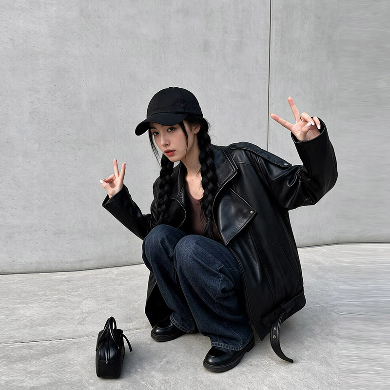 黑色皮衣羽绒短款外套女春秋冬2026新款小个子高级感机车服皮夹克