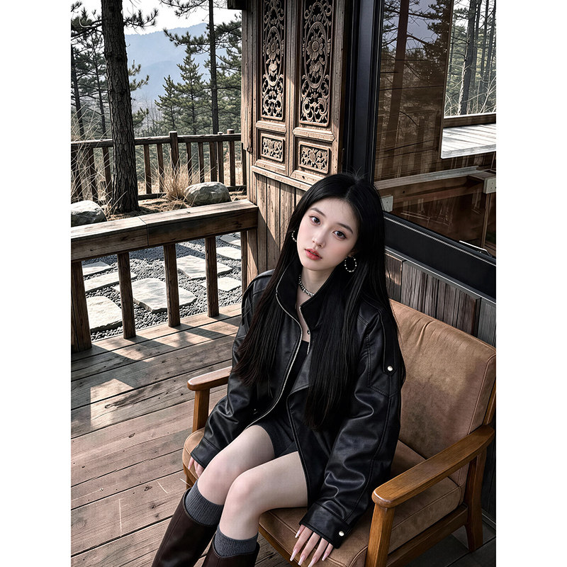 黑色皮衣羽绒外套女春秋冬2026新款小个子高级感短款机车服皮夹克
