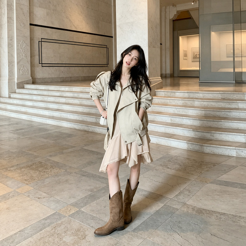 卡其色短款风衣外套女春秋韩系小个子高级感复古立领宽松薄款大衣