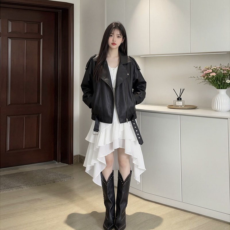 黑色皮衣羽绒外套女春秋冬2026新款小个子高级感加绒机车服皮夹克