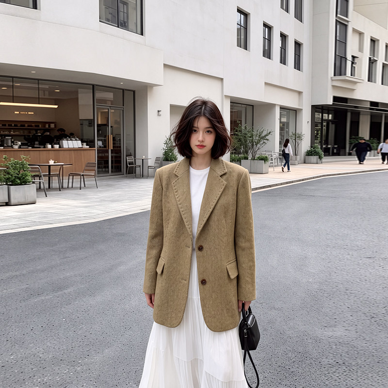 西装外套女秋冬季2026新款小个子高级感正肩羊毛加厚短款休闲西服