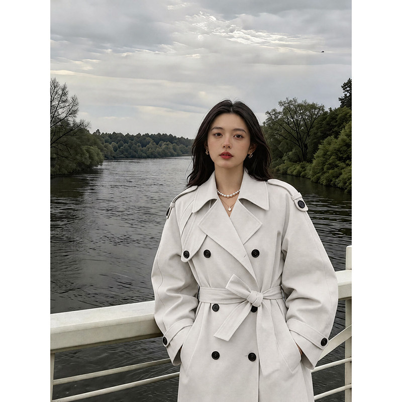 白色风衣外套女早春秋2026新款小个子高级感巨好看中长款宽松大衣
