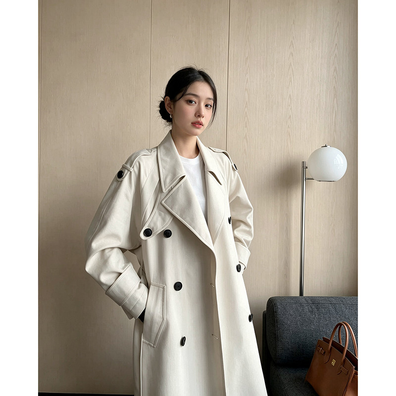 白色风衣外套女早春秋季2026新款韩系小个子高级感中长款宽松大衣
