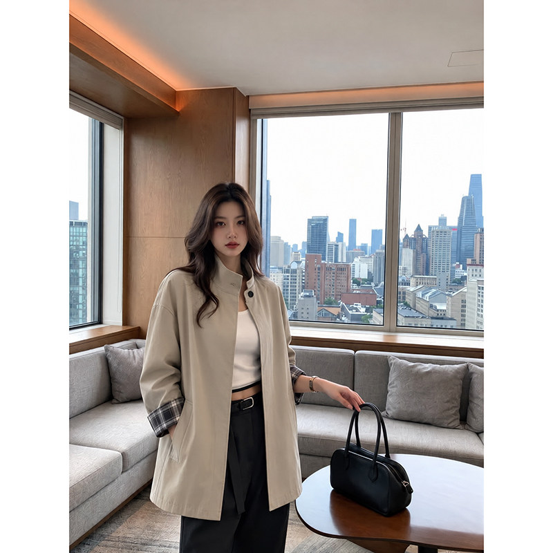 卡其色短款风衣外套女2026早春秋新款韩系小个子高级感英伦风大衣