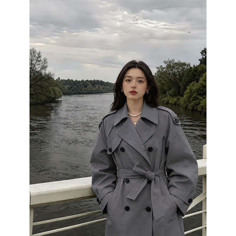 灰色风衣外套女早春秋中长款高级感小个子英伦风韩系休闲薄款大衣
