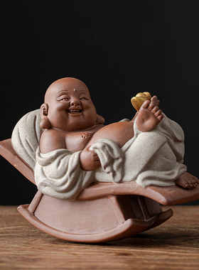 创意紫砂摇摇弥勒佛茶宠摆件招财可养笑面佛茶玩茶桌茶盘装饰摆设