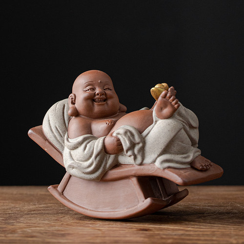 创意紫砂摇摇弥勒佛茶宠摆件招财可养笑面佛茶玩茶桌茶盘装饰摆设