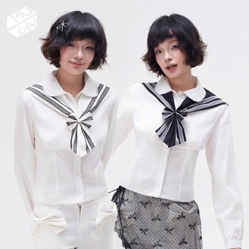 MUUW可拆水手领春夏蝴蝶结假两件