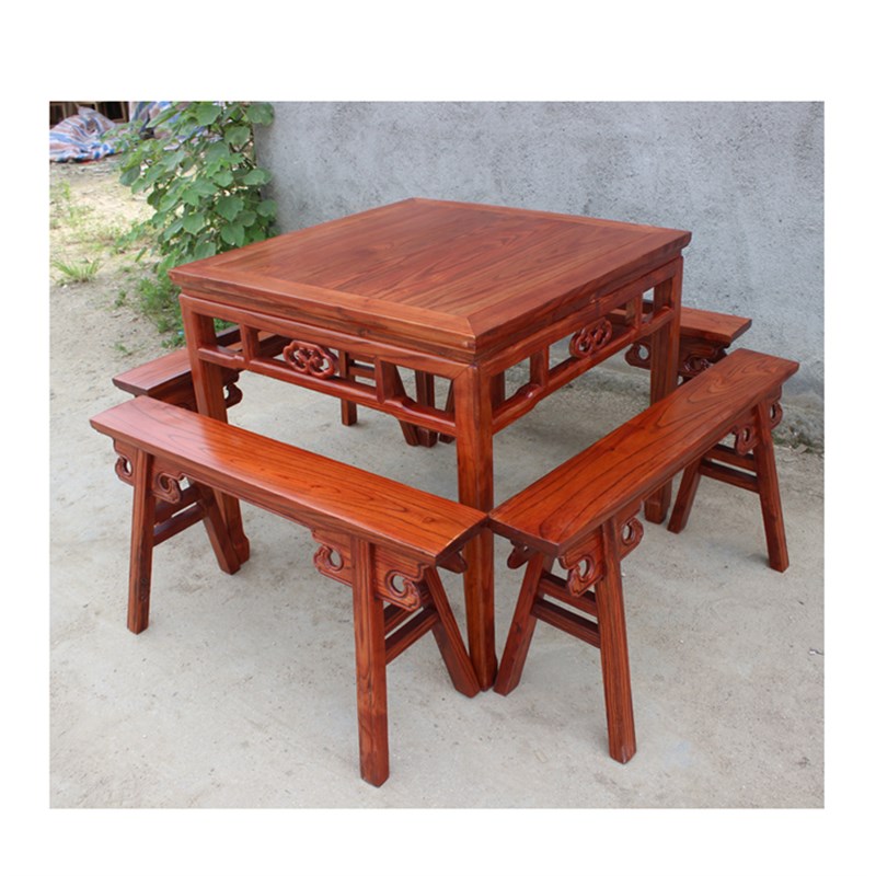 全实木四方桌子饭店餐桌椅组合家用吃饭桌简约小八仙桌新中式榆木