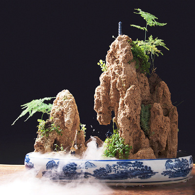 吸水石假山盆景上水石毛石原石吸水石头奇石30-34厘米组合水秀石