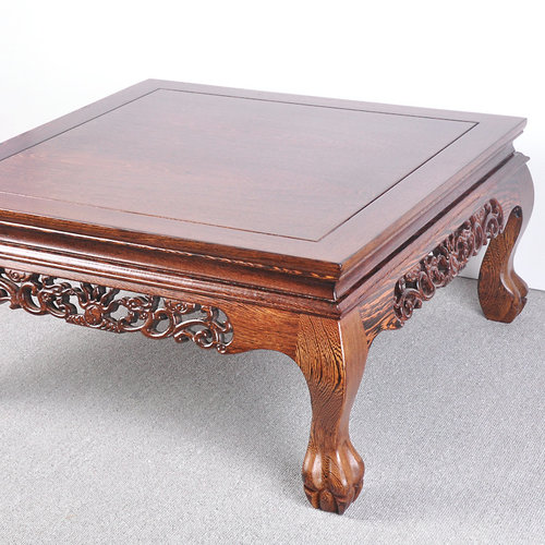 红木原木小茶桌鸡翅木雕花飘窗桌中式榻榻米茶几炕桌实木炕几矮桌