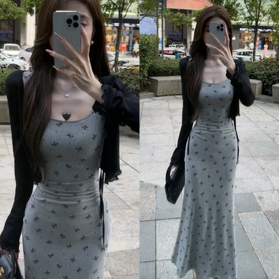 法式纯欲风蝴蝶结吊带连衣裙防晒罩衫套装女春夏今年流行漂亮套装