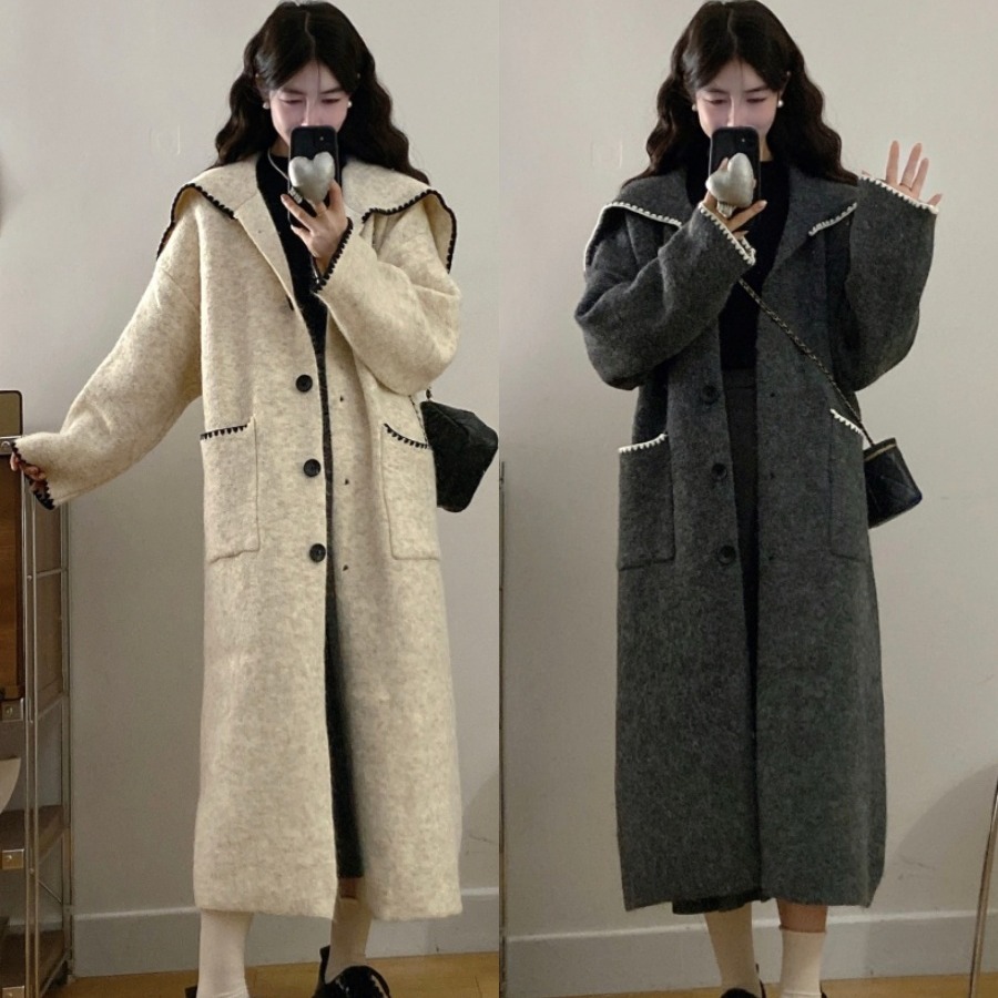 大码女装高级感海军领毛衣外套