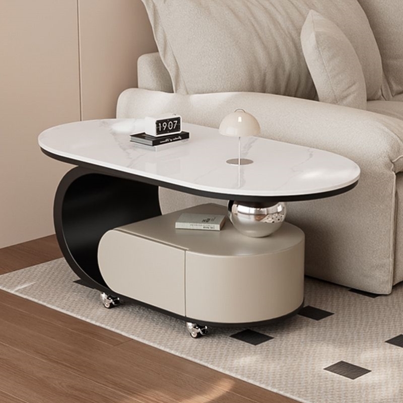 奶油风可移动茶几客厅现代家用小户型沙发岩板边几边柜阳台小推车