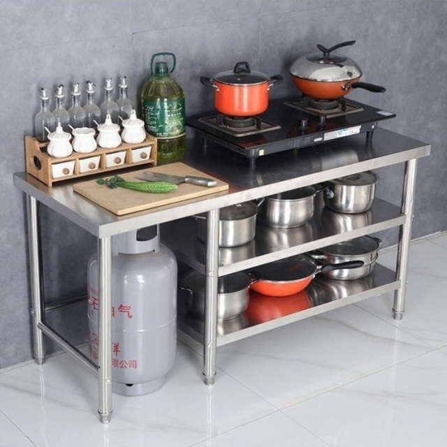 小桌子工作台新款保温桶不锈钢操作台饭馆包装车间台拆装台架收纳