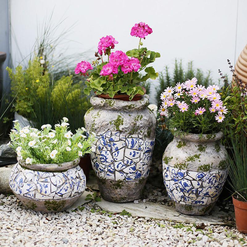 青花瓷花盆花园装饰庭院