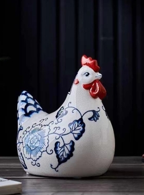 陶瓷青花大公鸡摆件十二生肖创意家居装饰品客厅摆设陶瓷礼品