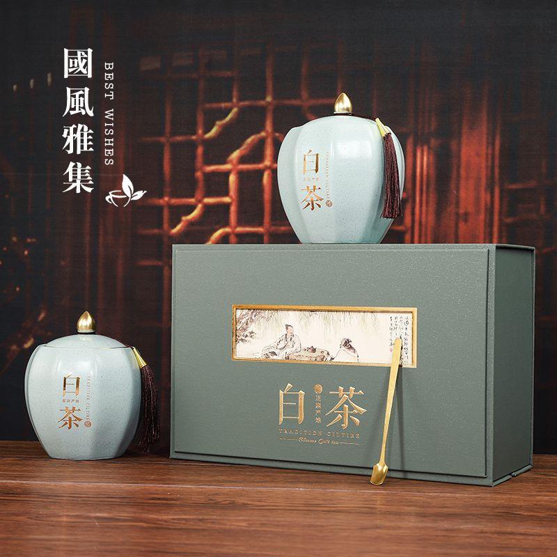 新款白茶礼盒瓷罐茶叶包