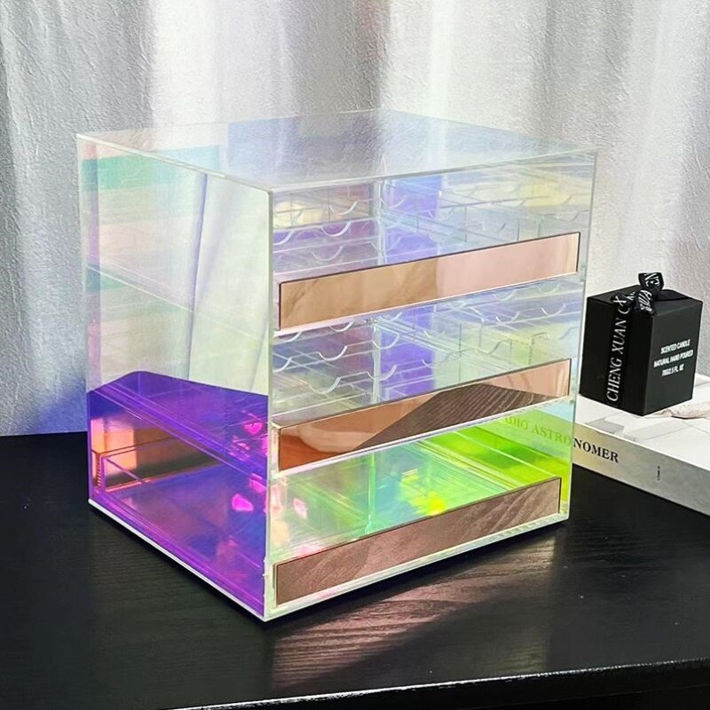 ins炫彩亚克力化妆品收纳盒桌面多层抽屉式盒子梳妆台口红防尘盒