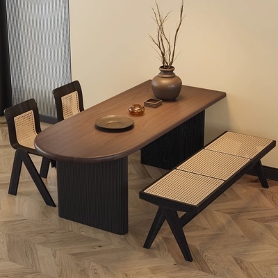 法式中古实木餐桌椅组合家用小户型半圆弧形靠墙岛台饭桌骷欧