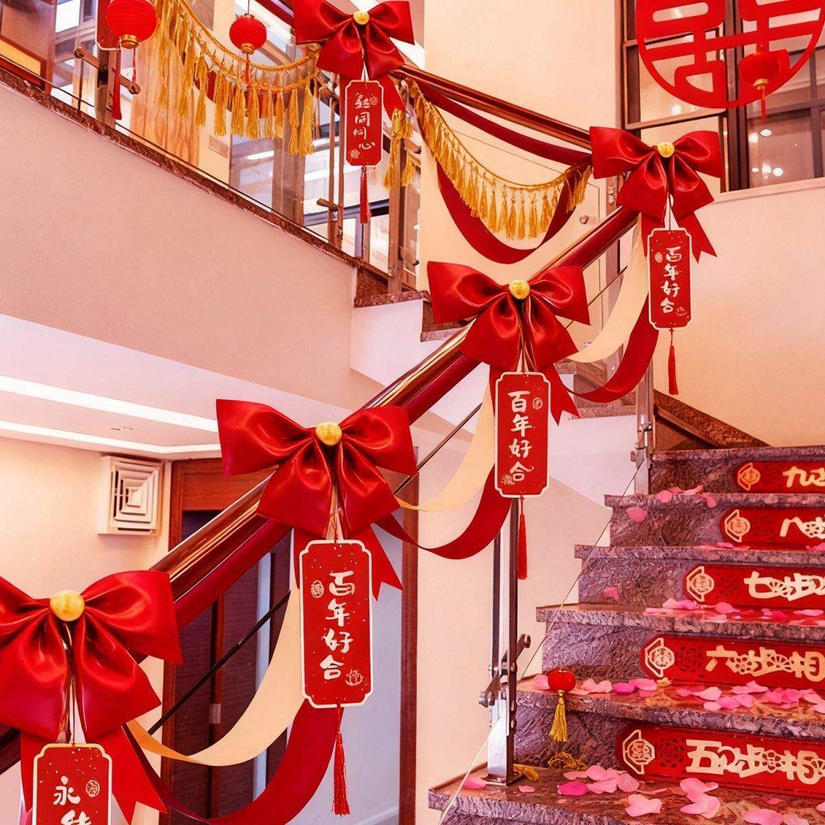结婚楼梯扶手装饰婚房布