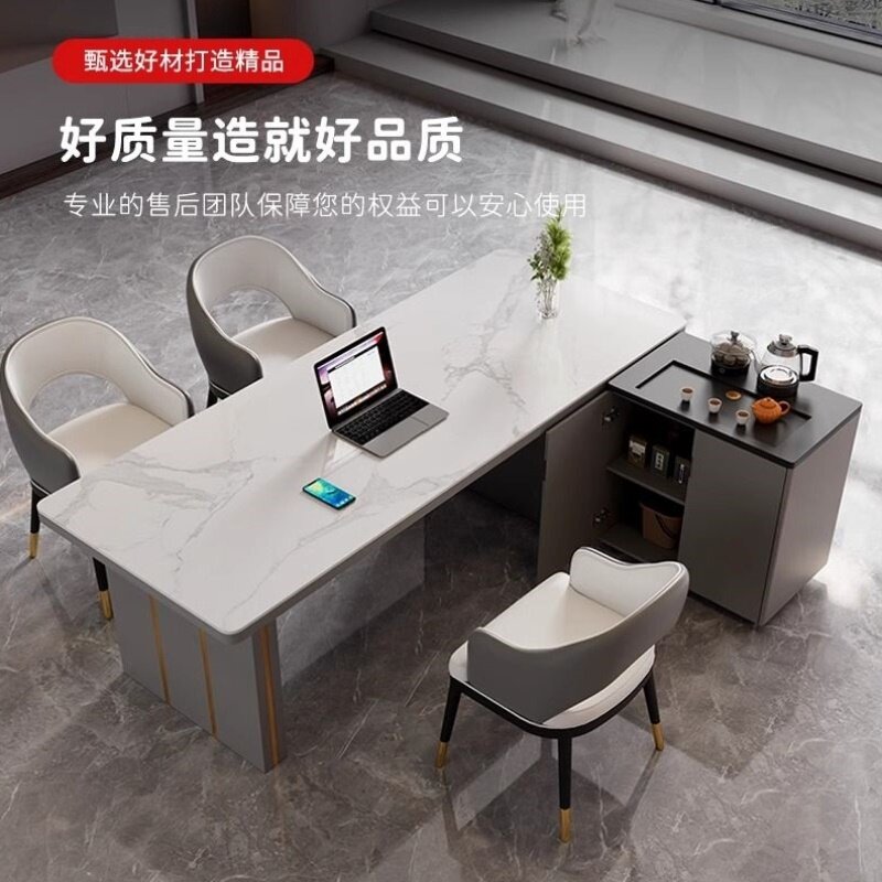 轻奢岩板茶桌椅组合现代高级感办公室烧水壶一体嵌入式岛台泡茶台