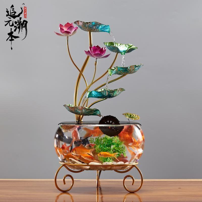 创意荷花流水摆件鱼缸小
