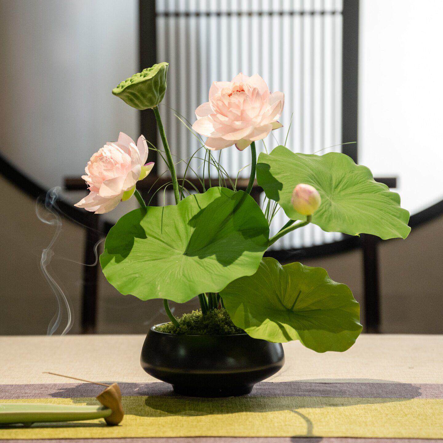 中式荷花餐桌仿真花酒店