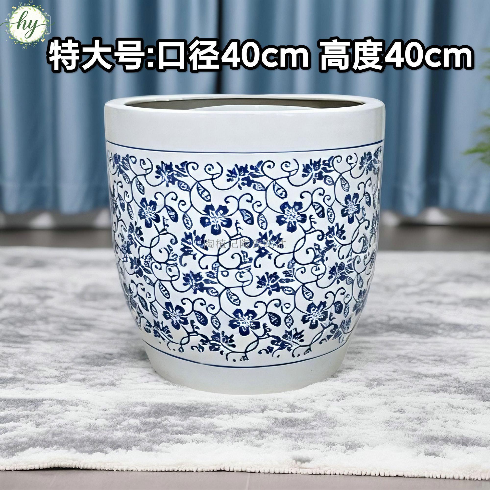 有孔青花陶瓷大花盆装饰