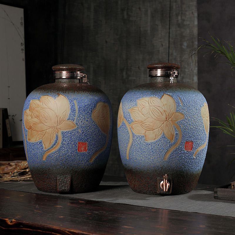 陶瓷10斤235家用手绘荷花