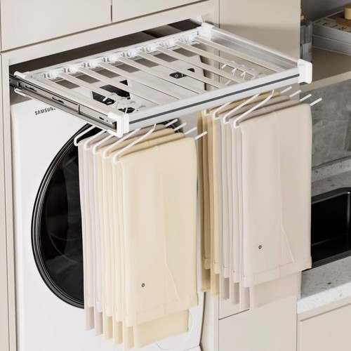 隐形挂衣杆洗衣机晾衣架柜内衣橱顶装纵向竖向抽拉伸缩衣架杆柜子