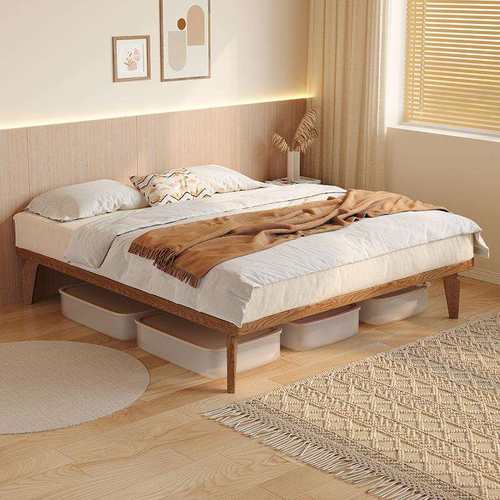 齐边床架子无床头床现代简约省空间小户型1米2单人床白蜡木实木床