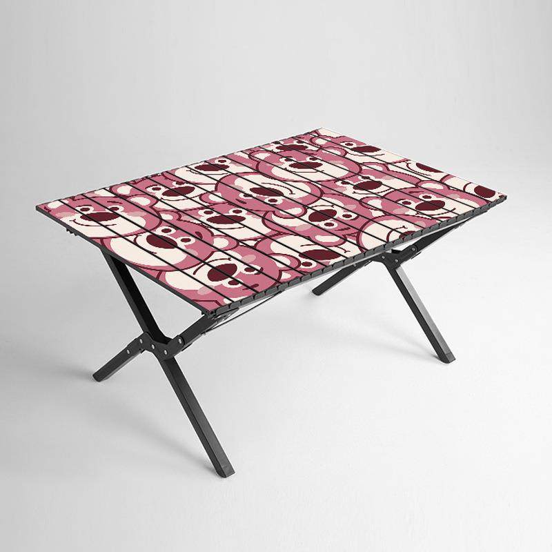 露营蛋卷桌户外蛋卷桌椅便携车载自驾游草莓熊卡通印花桌子