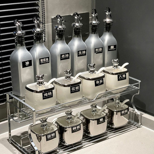 轻奢银色陶瓷调料盒酱油瓶组合套装厨房家用高端调味罐调料瓶全套