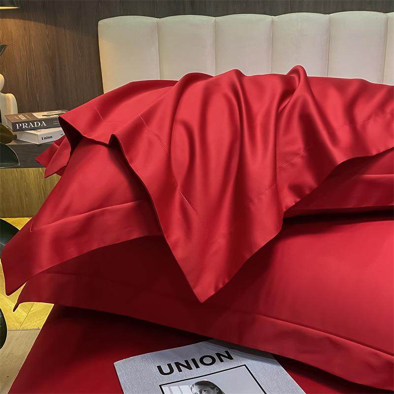 BK9K全棉大红色枕套一对装60支长绒棉枕头套单人纯棉婚庆纯色