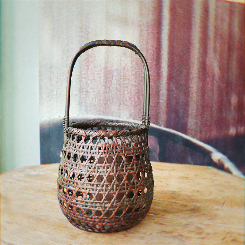 日式竹编插花器 竹编工艺品 茶室茶桌摆件 竹编花瓶 插花工具大号